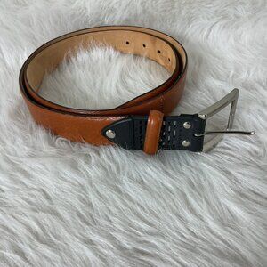 Michael Toschi Brown Leather Belt Black Perforated Rubber Section 42